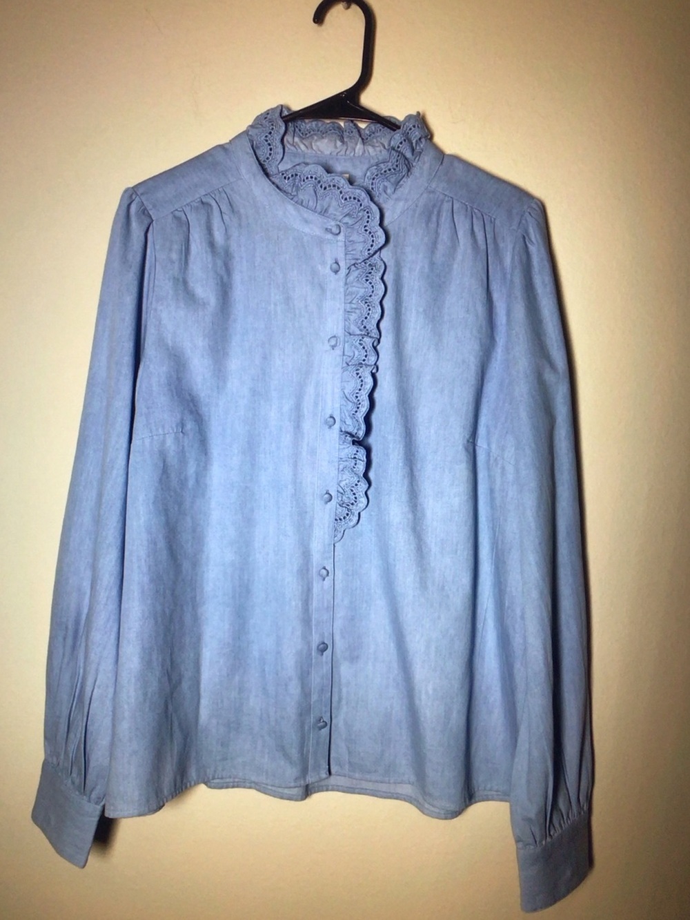 Sezane Light Blue Lace-Trim Button Front Blouse